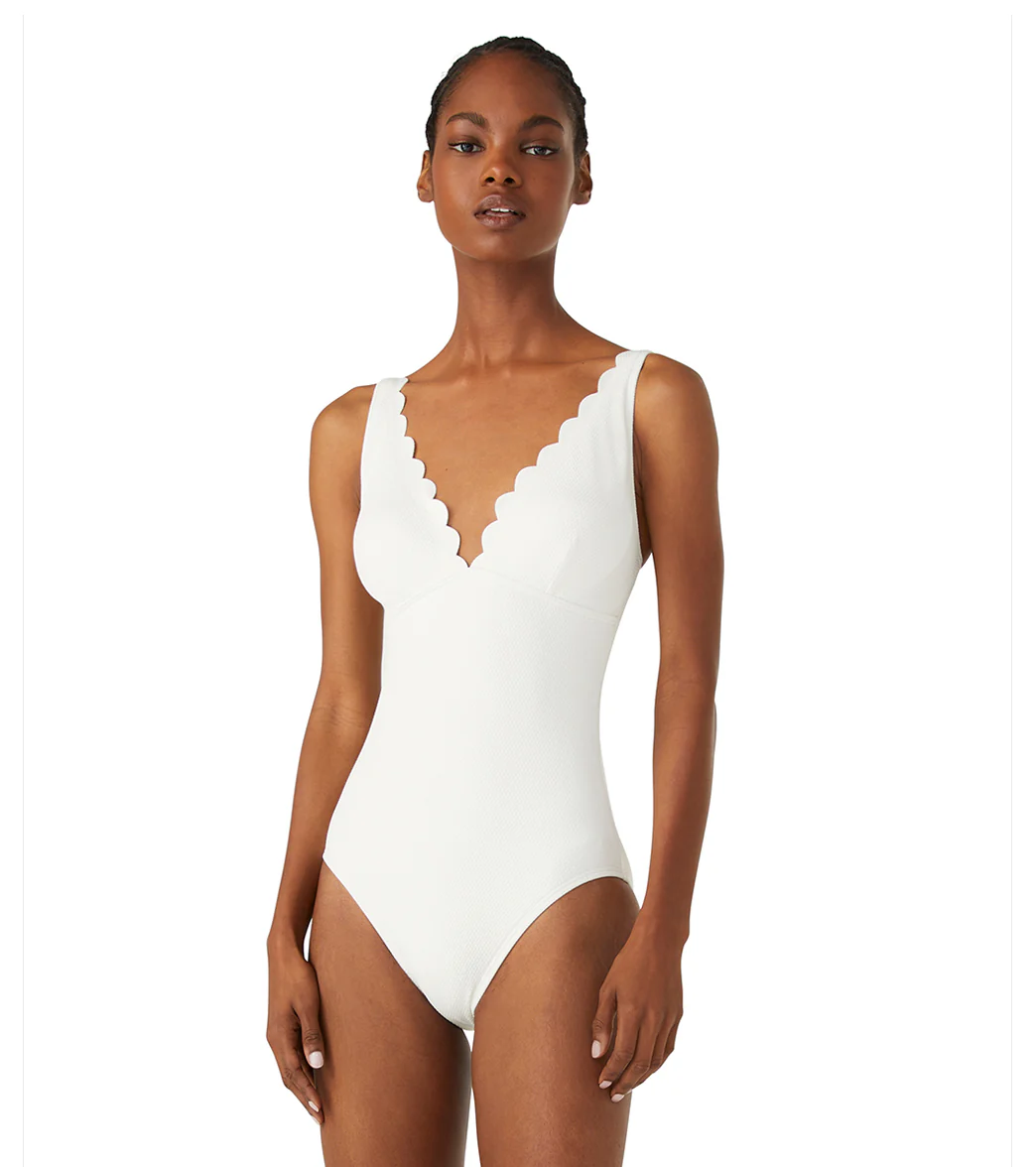 Kate Spade New York Women's Pique Solids Plunge One Piece Swimsuit