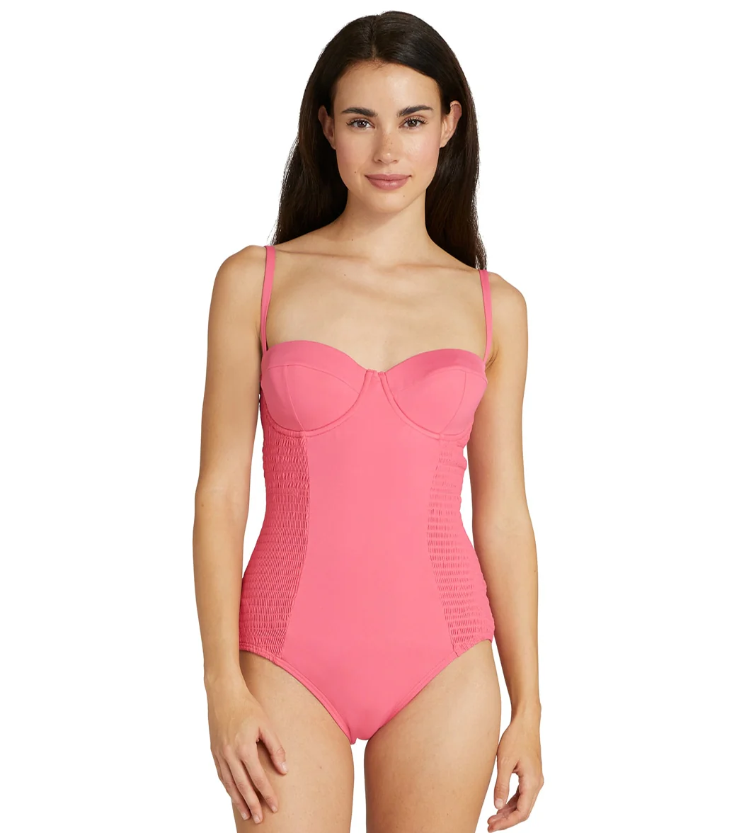 Kate Spade New York Women's Solids Smocked Underwire One Piece Swimsuit