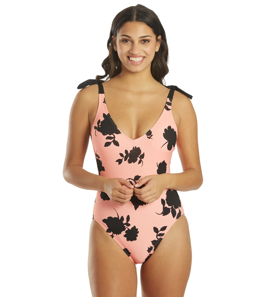 Kate Spade Women's Bicolor Floral Shoulder Bow Tie V Neck One Piece Swimsuit - Image 8