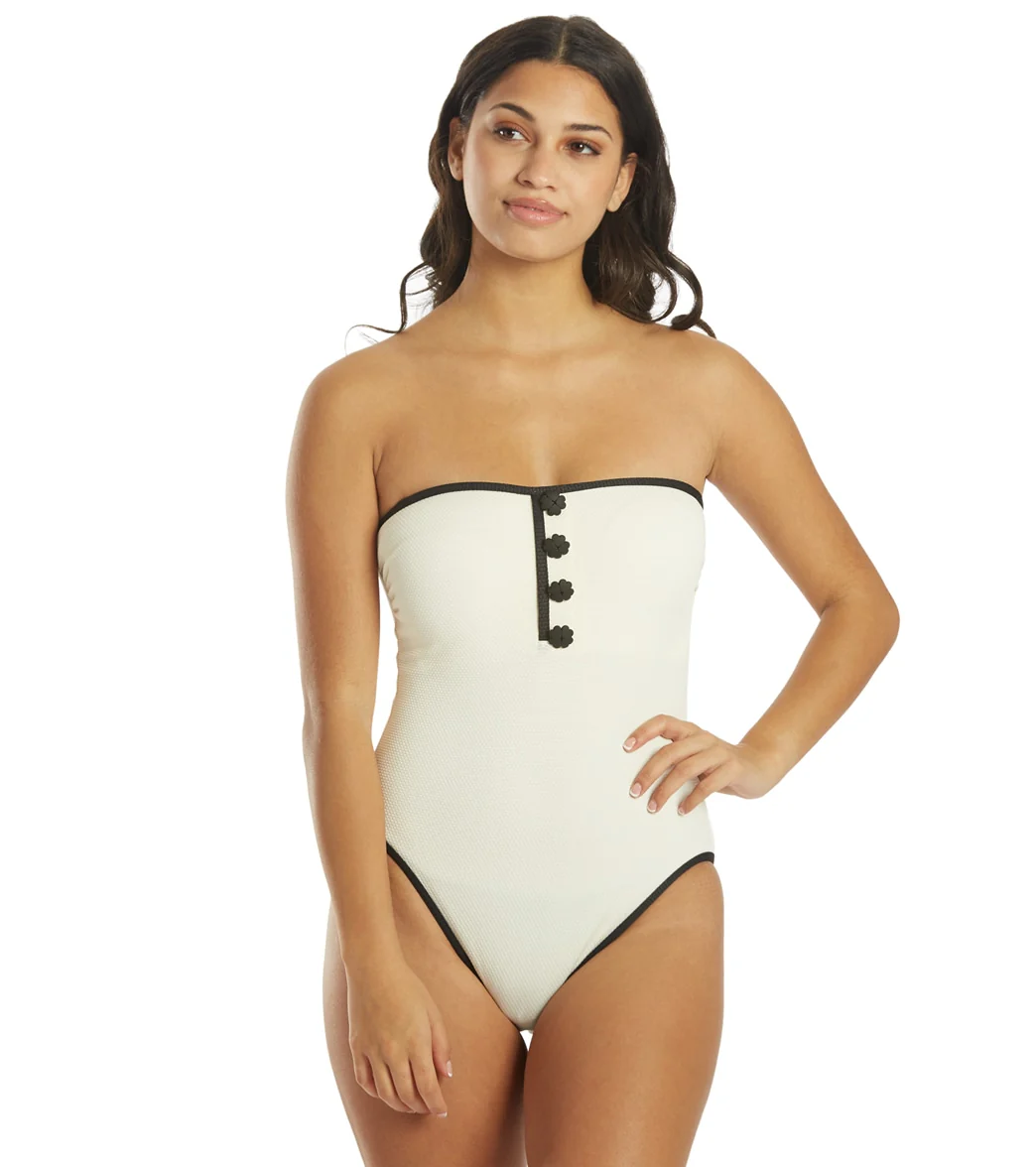 Kate Spade Women's Pique Texture Contrast Classic Bandeau One Piece Swimsuit - Image 8