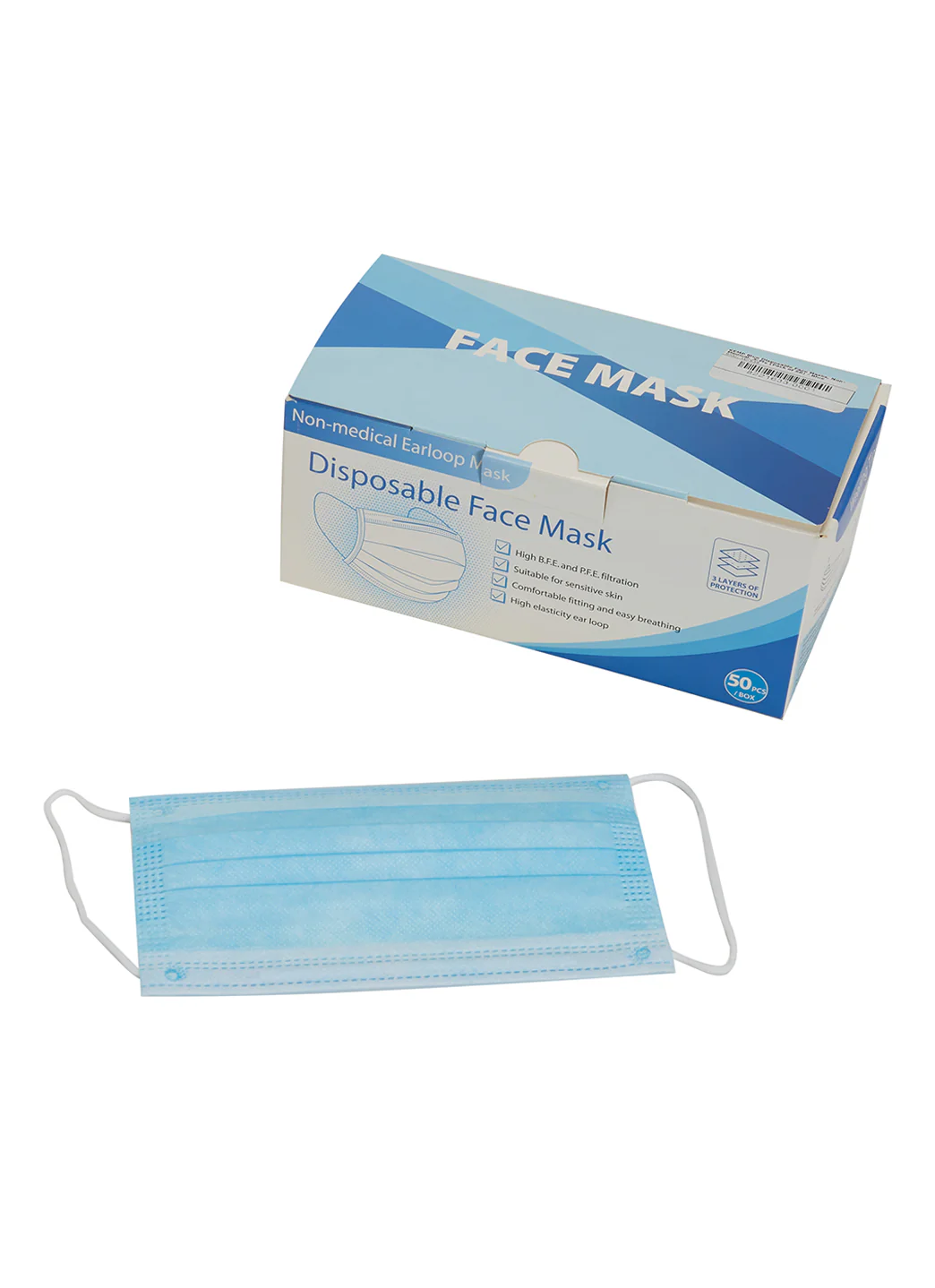 KEMP USA Blue Disposable Face Masks, Non-Medical, 3-Ply (Pack of 50) - Image 3