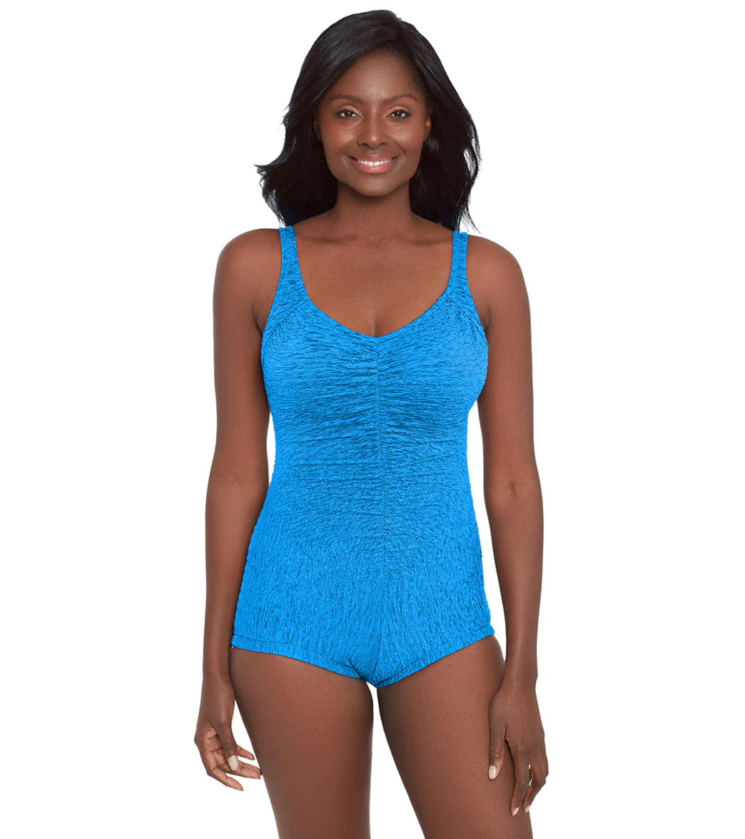 Krinkle by Penbrooke Women's Krinkle Chlorine Resistant Shirred Front Girl Leg One Piece Swimsuit - Image 15