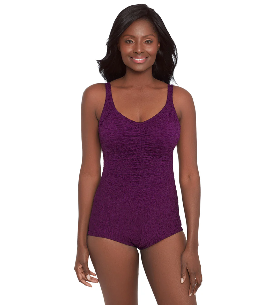 Krinkle by Penbrooke Women's Krinkle Chlorine Resistant Shirred Front Girl Leg One Piece Swimsuit - Image 20