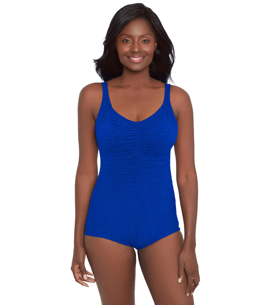 Krinkle by Penbrooke Women's Krinkle Chlorine Resistant Shirred Front Girl Leg One Piece Swimsuit - Image 21