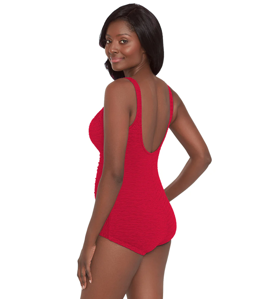 Krinkle by Penbrooke Women's Krinkle Chlorine Resistant Shirred Front Girl Leg One Piece Swimsuit - Image 3