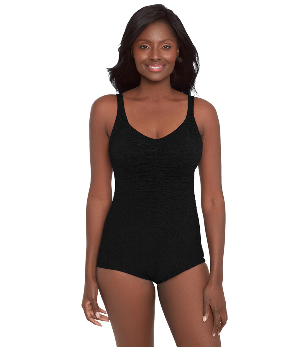 Krinkle by Penbrooke Women's Krinkle Chlorine Resistant Shirred Front Girl Leg One Piece Swimsuit - Image 31
