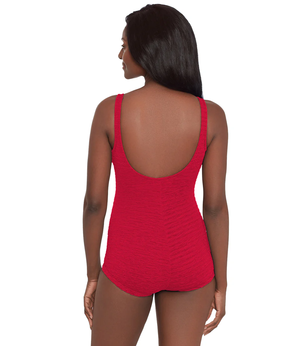 Krinkle by Penbrooke Women's Krinkle Chlorine Resistant Shirred Front Girl Leg One Piece Swimsuit - Image 4