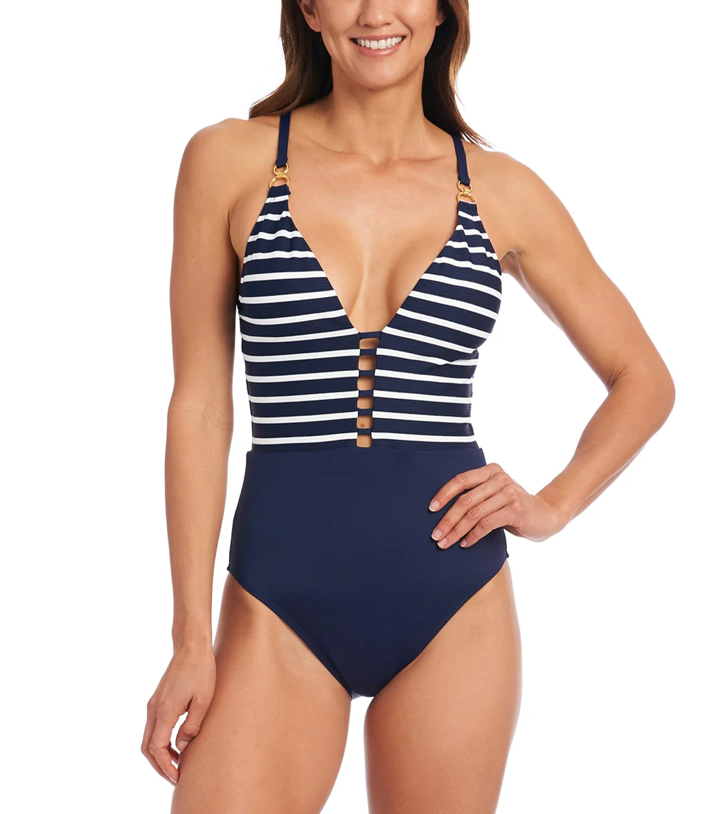 La Blanca Women's Capri Stripe Plunge One Piece Swimsuit
