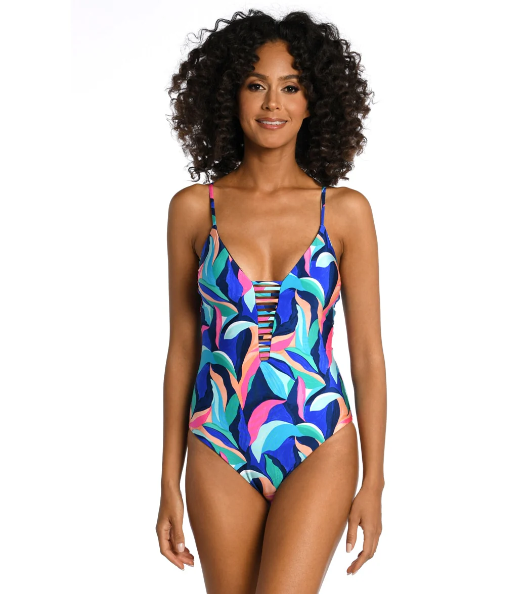 La Blanca Women's Painted Leaves Reversible Plunge One Piece Swimsuit - Image 4