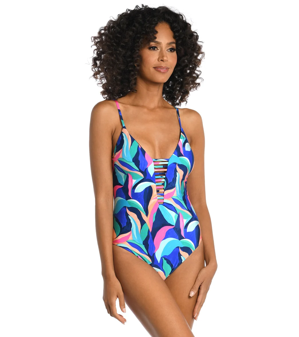 La Blanca Women's Painted Leaves Reversible Plunge One Piece Swimsuit - Image 5