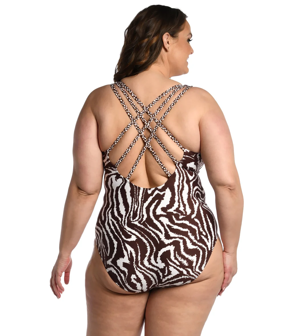 La Blanca Women's Plus Fierce Lines Cross Back One Piece Swimsuit - Image 2