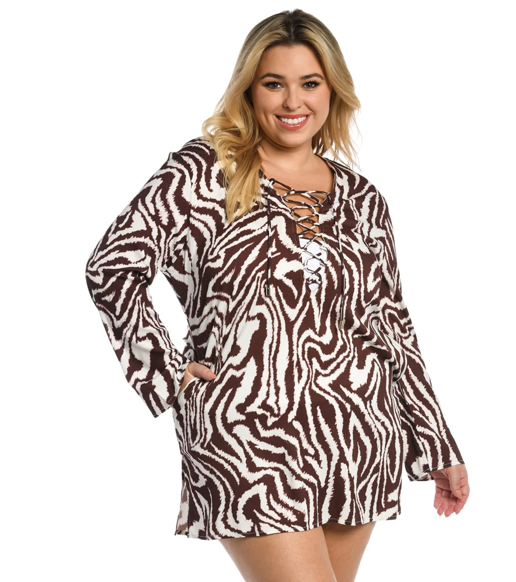 La Blanca Women's Plus Fierce Lines Lace Up Cover Up Tunic - Image 2