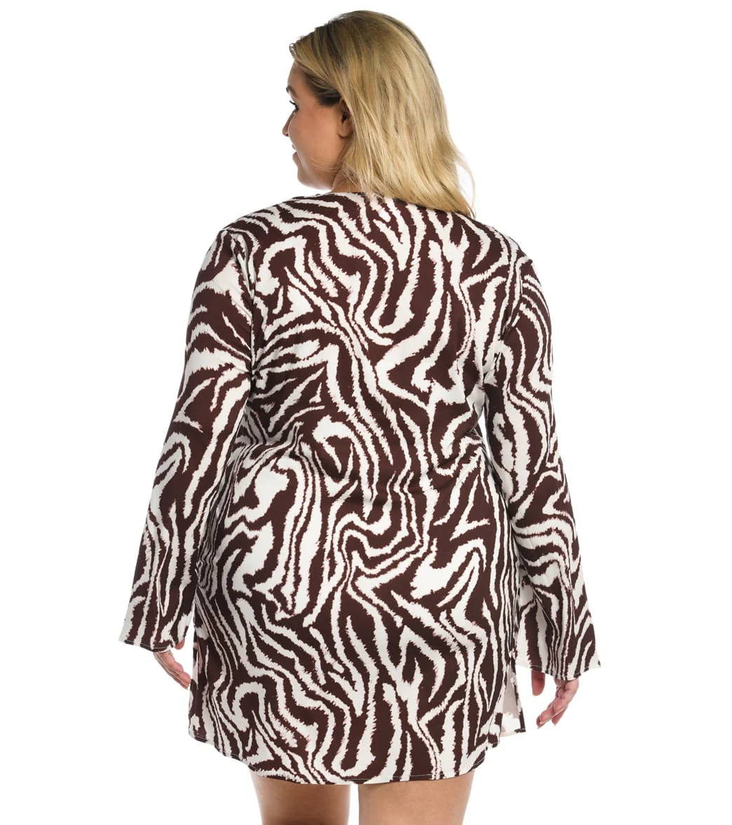 La Blanca Women's Plus Fierce Lines Lace Up Cover Up Tunic - Image 3