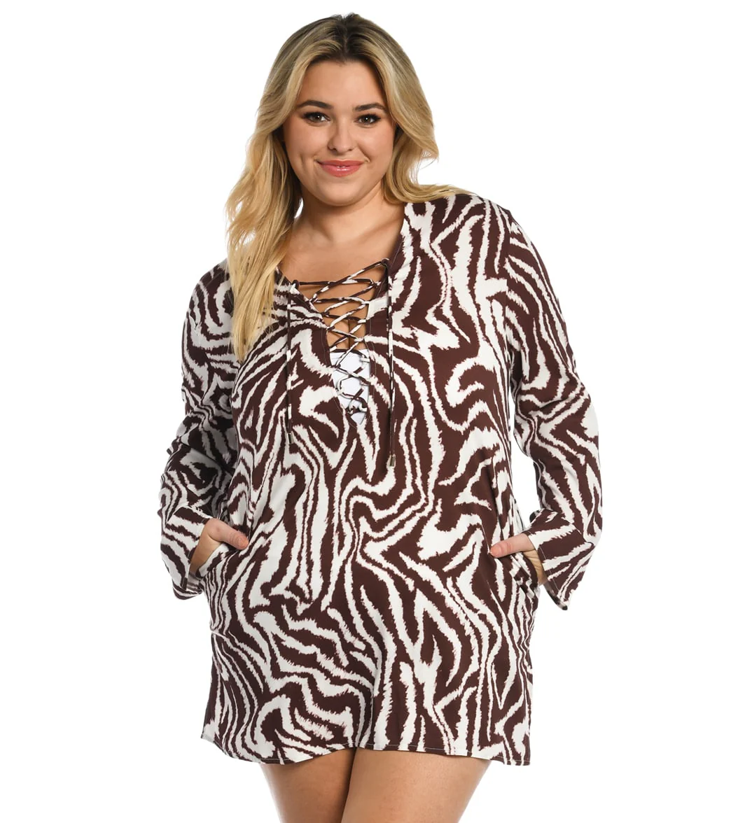 La Blanca Women's Plus Fierce Lines Lace Up Cover Up Tunic - Image 6