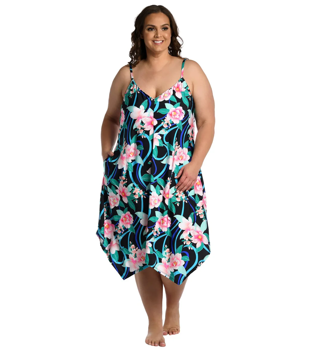 La Blanca Women's Plus Nightfall Blooms Tank Cover Up Dress