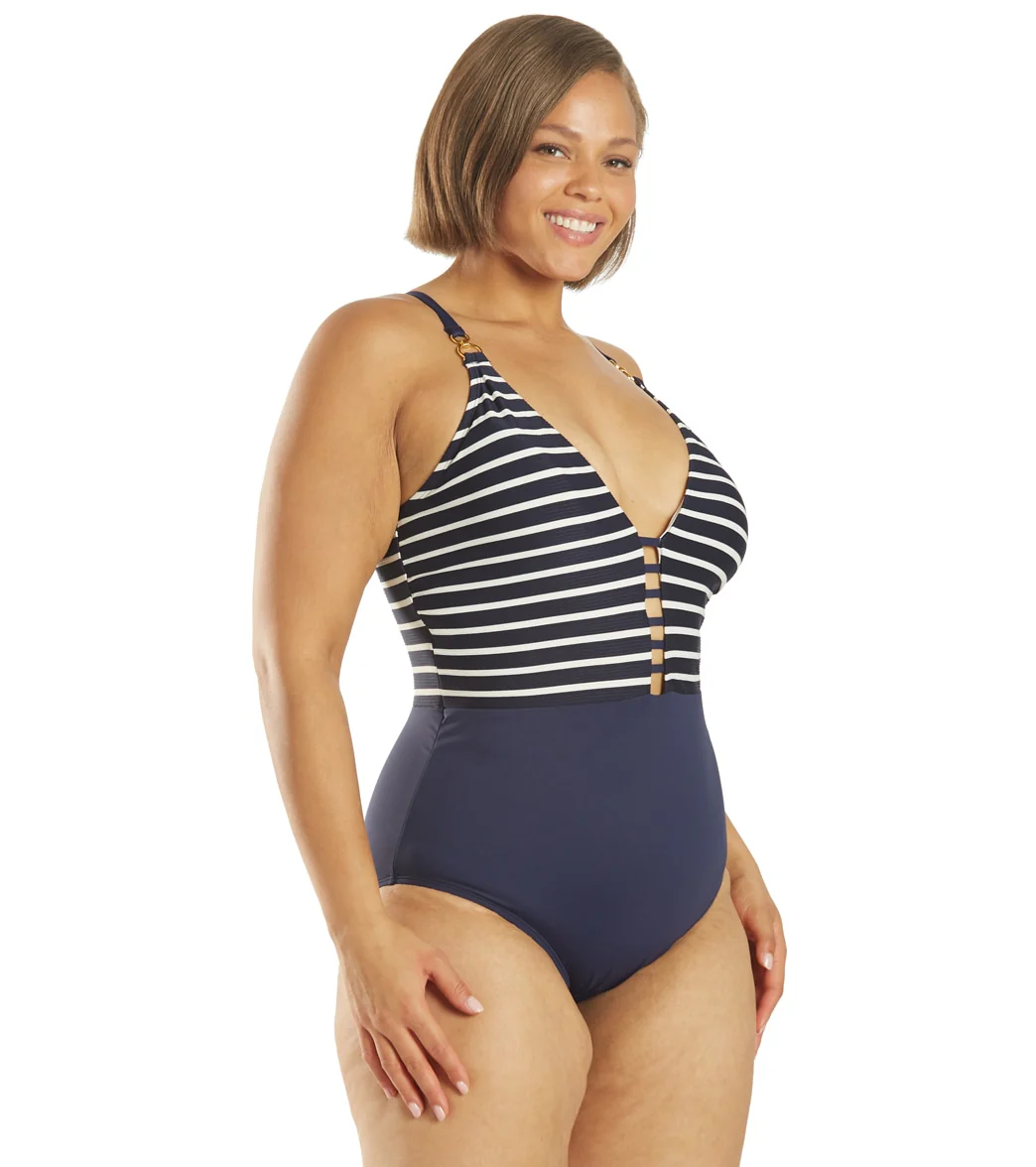 La Blanca Women's Plus Size Capri Stripe Plunge One Piece Swimsuit - Image 2