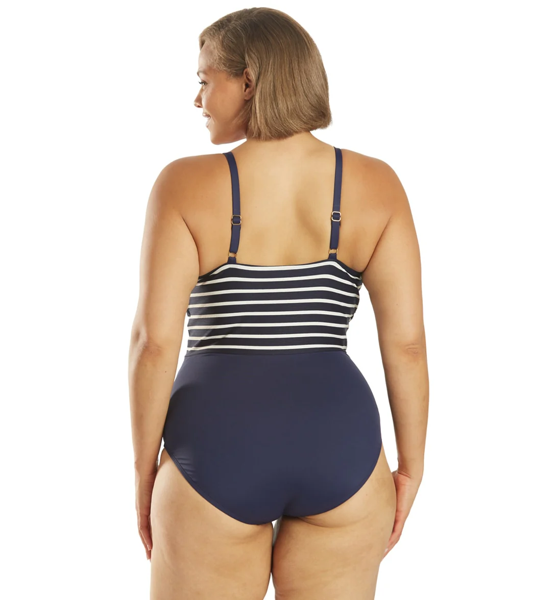 La Blanca Women's Plus Size Capri Stripe Plunge One Piece Swimsuit - Image 3