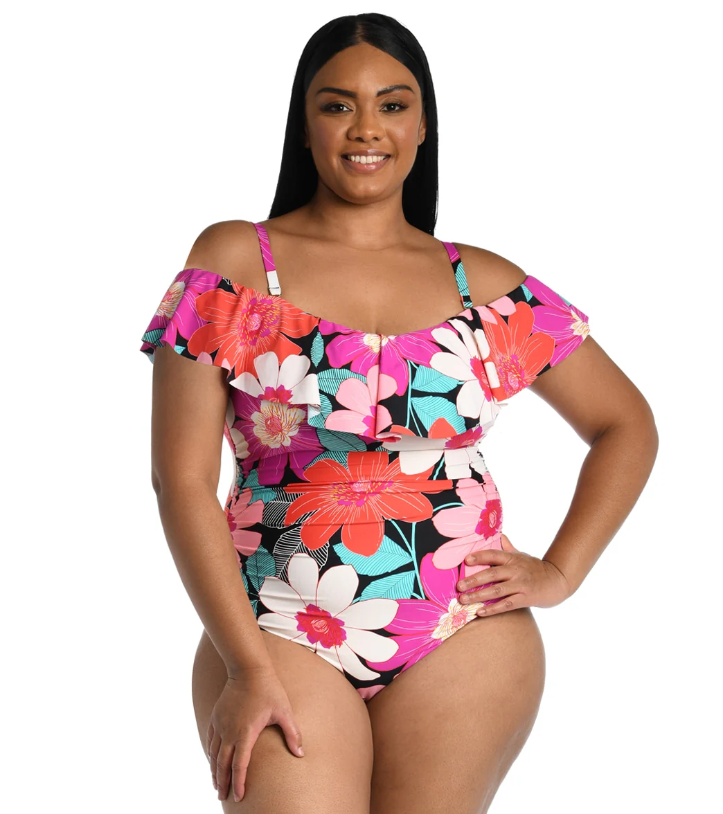 La Blanca Women's Plus Size In Full Bloom Off The Shoulder One Piece Swimsuit - Image 3