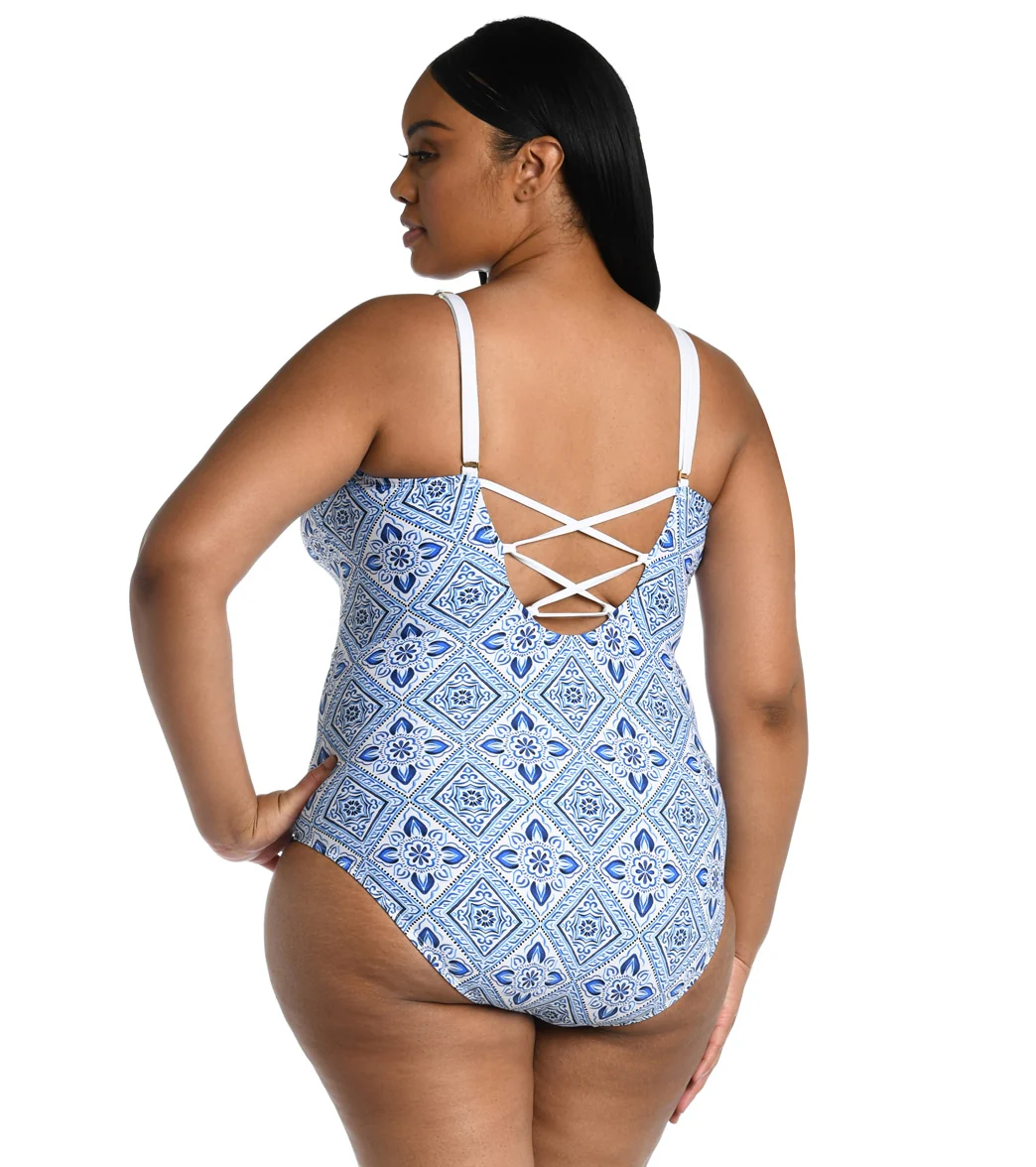 La Blanca Women's Plus Size Mediterranean Breeze Strappy Mio One Piece Swimsuit - Image 2