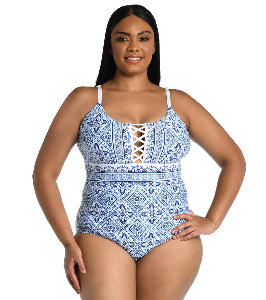 La Blanca Women's Plus Size Mediterranean Breeze Strappy Mio One Piece Swimsuit - Image 5