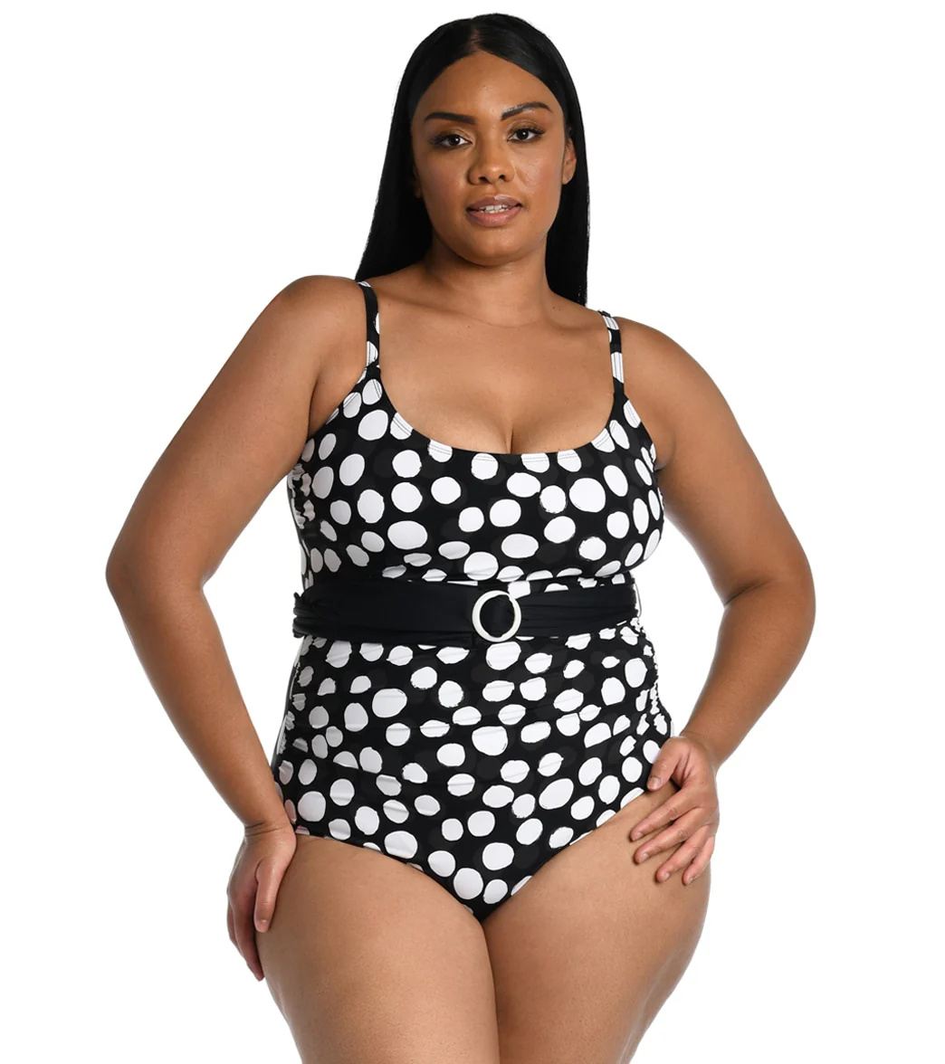 La Blanca Women's Plus Size Mod For Dot Belted Lingerie Mio One Piece Swimsuit - Image 5