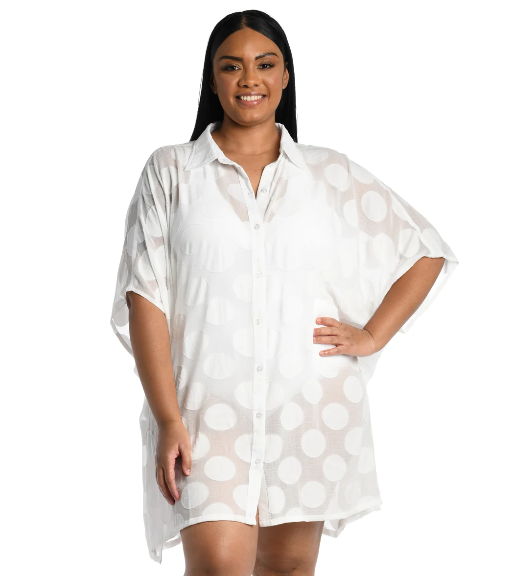 La Blanca Women's Plus Size Mod For Dot Convertible Shirtdress