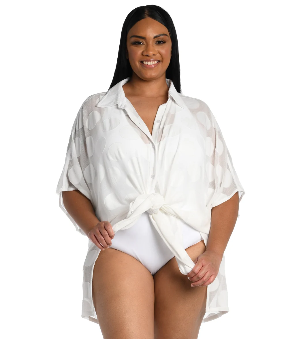 La Blanca Women's Plus Size Mod For Dot Convertible Shirtdress - Image 3