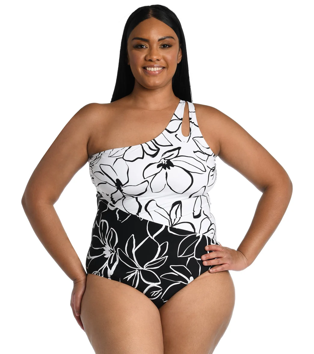 La Blanca Women's Plus Size Moonlit Silhouette One Shoulder Keyhole One Piece Swimsuit - Image 4