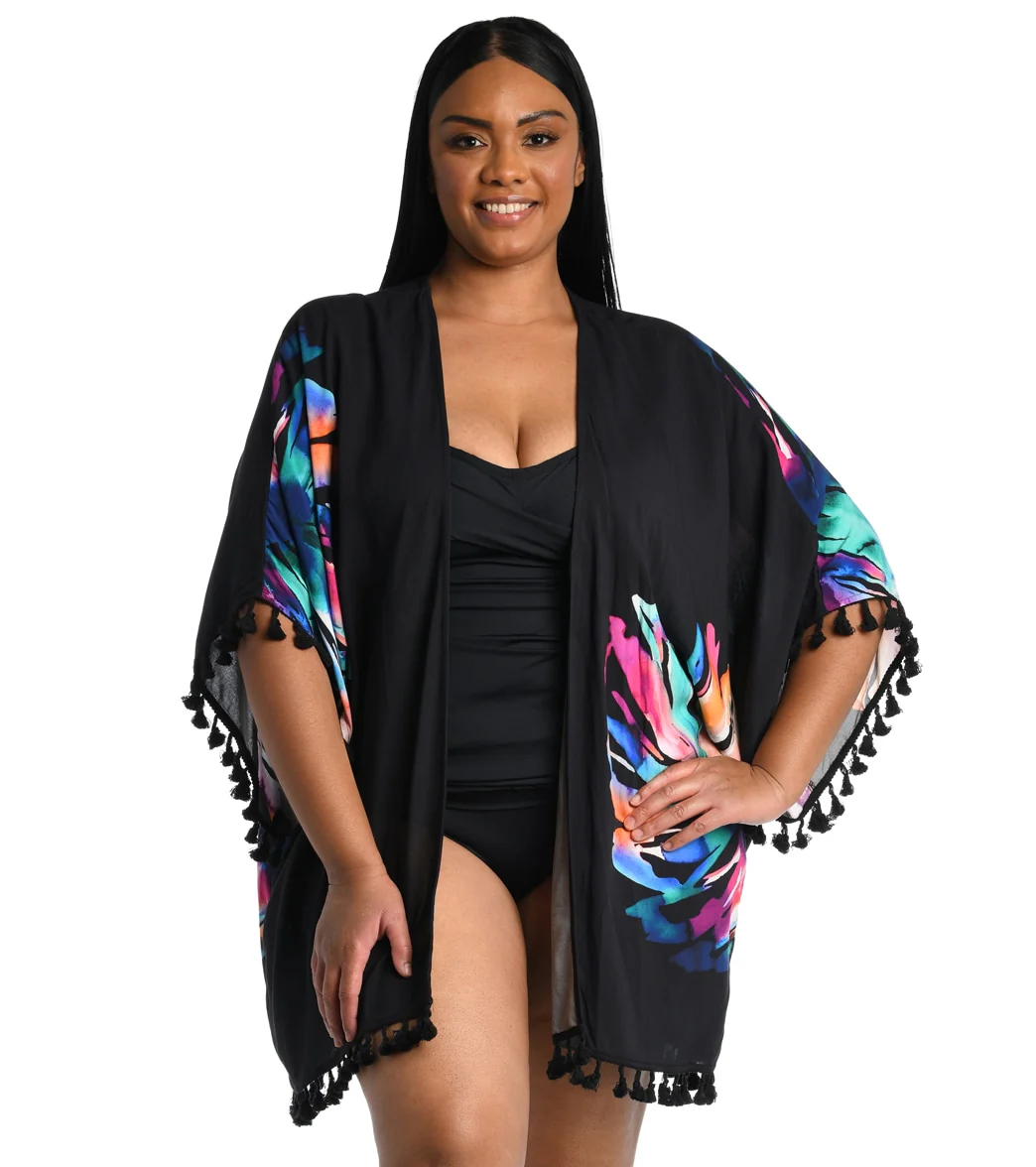 La Blanca Women's Plus Size Prism Palm Kimono - Image 5