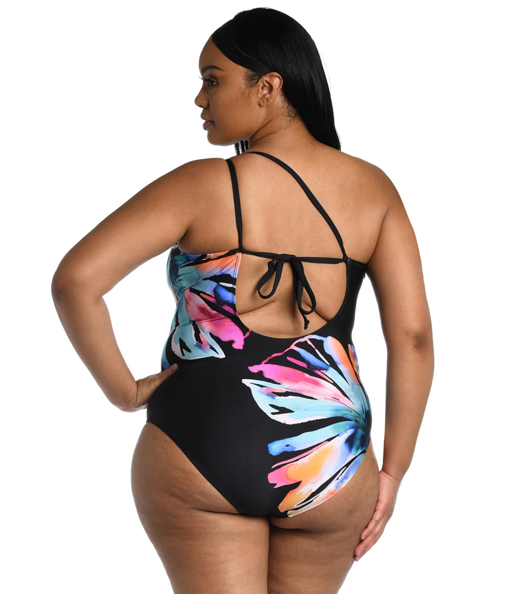 La Blanca Women's Plus Size Prism Palm One Shoulder One Piece Swimsuit - Image 2