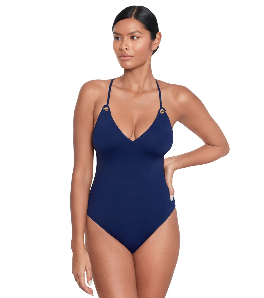 Lauren Ralph Lauren Beach Club Solids Strappy Plunge One Piece Swimsuit
