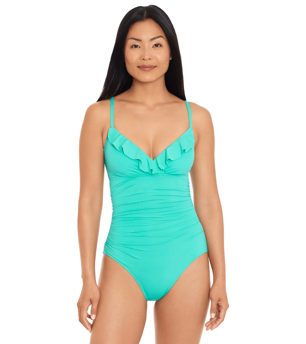 Lauren Ralph Lauren Women's Beach Club Lingerie Ruffle One Piece Swimsuit