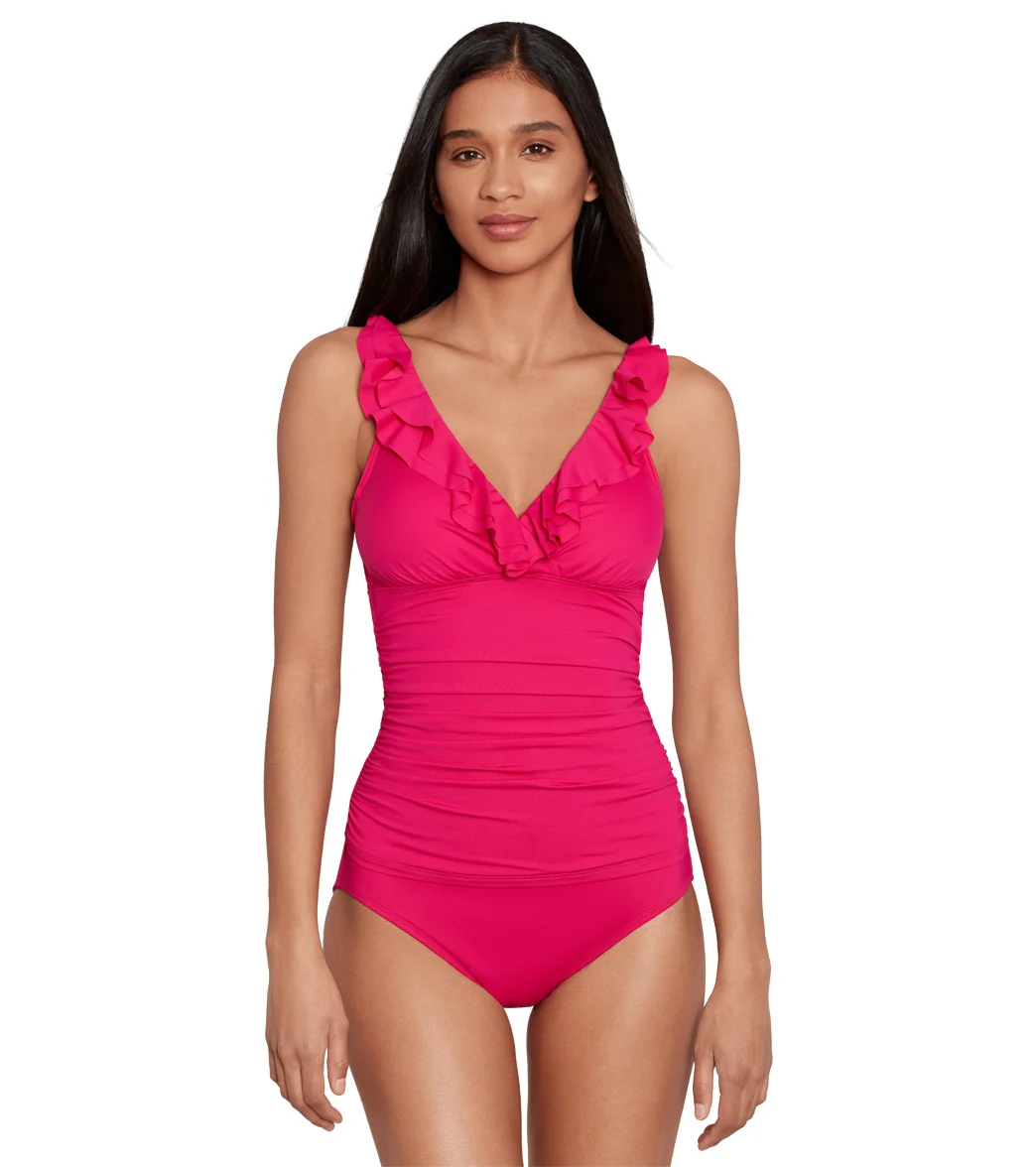 Lauren Ralph Lauren Women's Beach Club Solids Ruffle Tankini Top - Image 8
