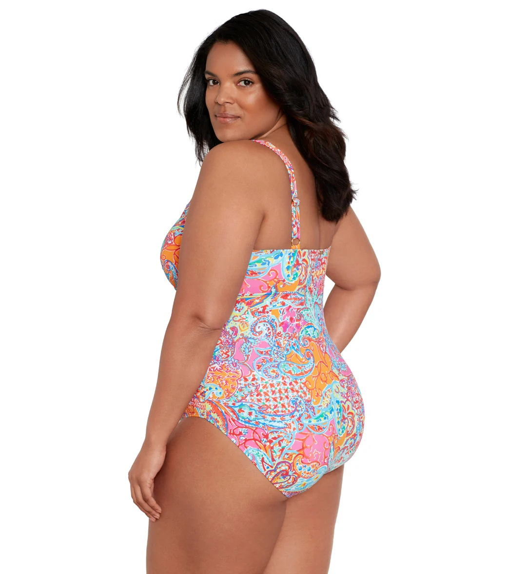 Lauren Ralph Lauren Women's Plus Size Amara Patchwork Twist Shirred One Piece Swimsuit - Image 2