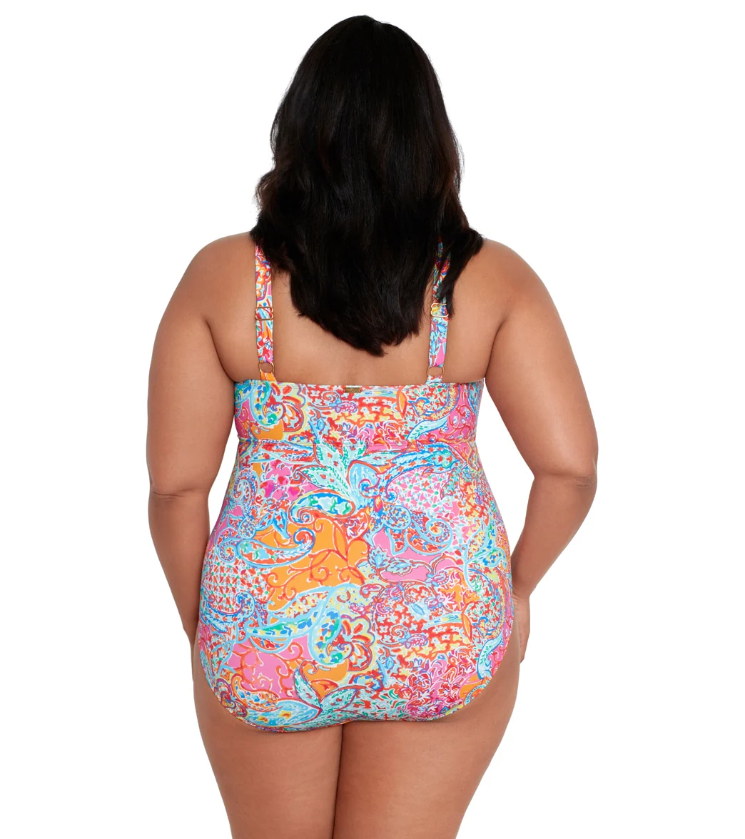 Lauren Ralph Lauren Women's Plus Size Amara Patchwork Twist Shirred One Piece Swimsuit - Image 3