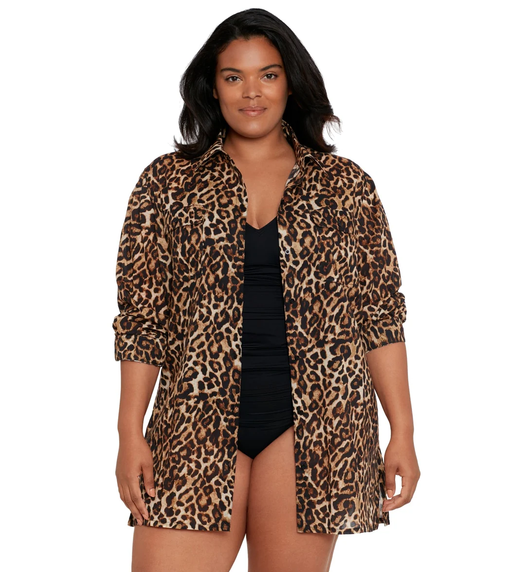 Lauren Ralph Lauren Women's Plus Size Leopard Camp Cover Up Shirt - Image 6