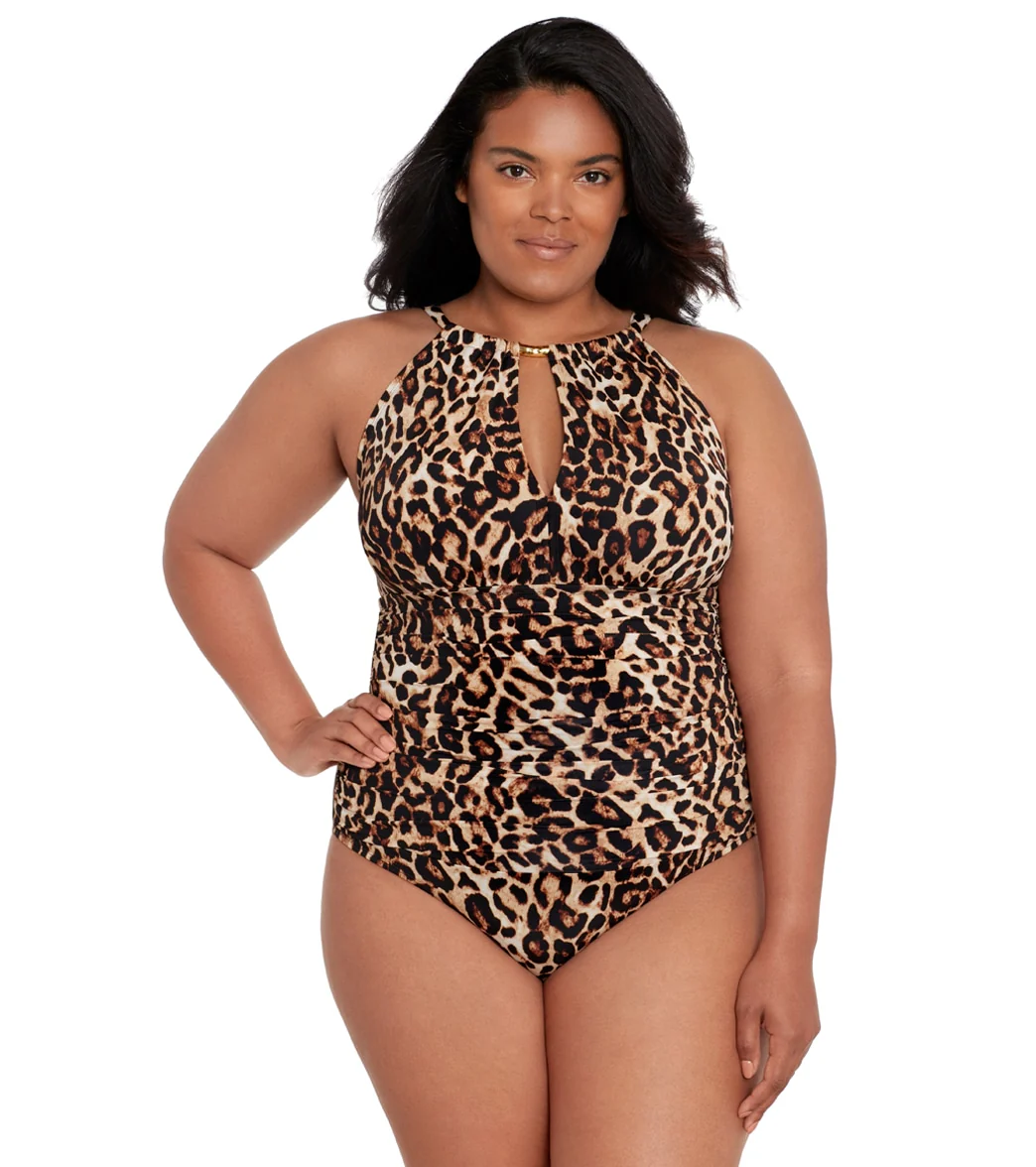 Lauren Ralph Lauren Women's Plus Size Leopard High Neck One Piece Swimsuit - Image 7