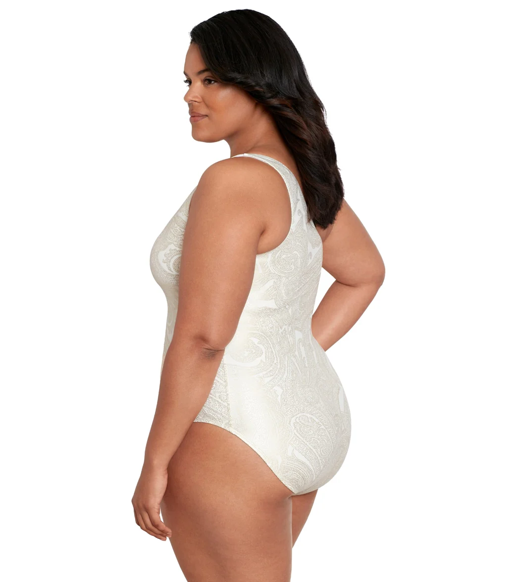 Lauren Ralph Lauren Women's Plus Size Luxury Paisley One Shoulder One Piece Swimsuit - Image 2