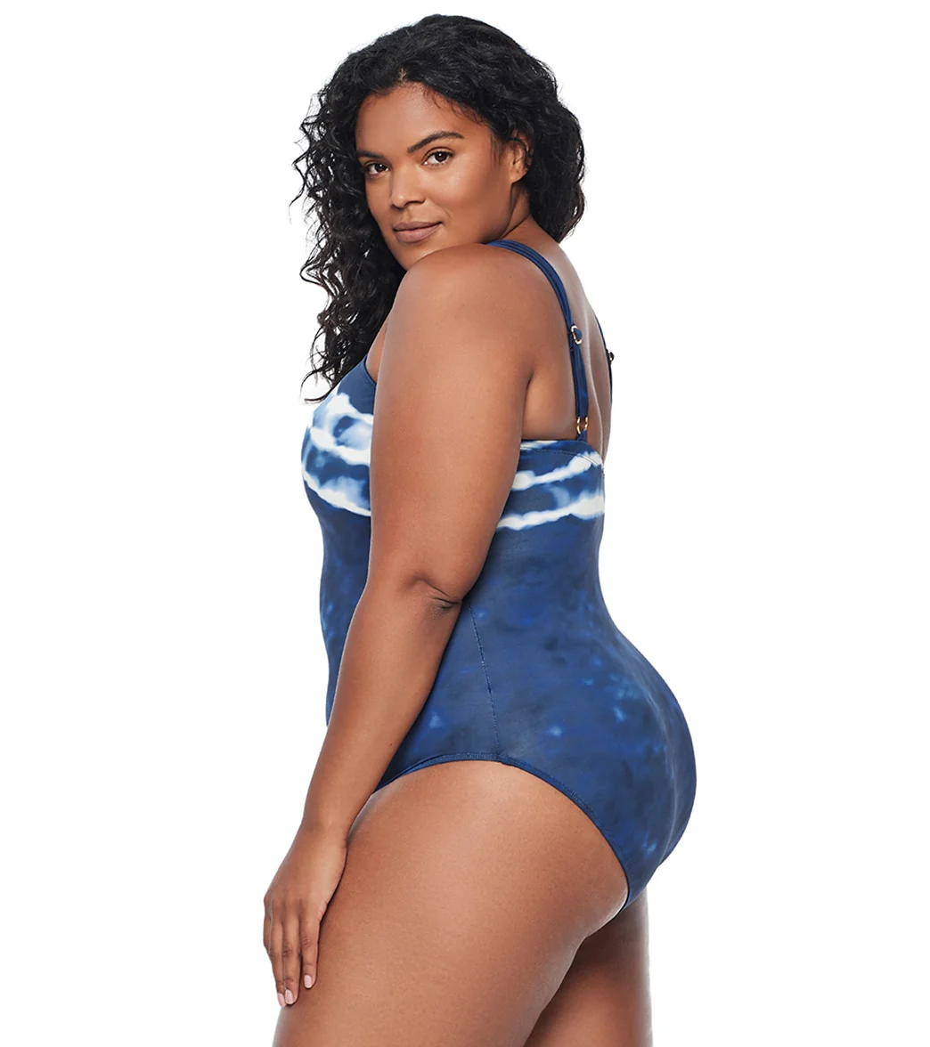 Lauren Ralph Lauren Women's Plus Size Shoreline Stripe High Neck One Piece Swimsuit - Image 2