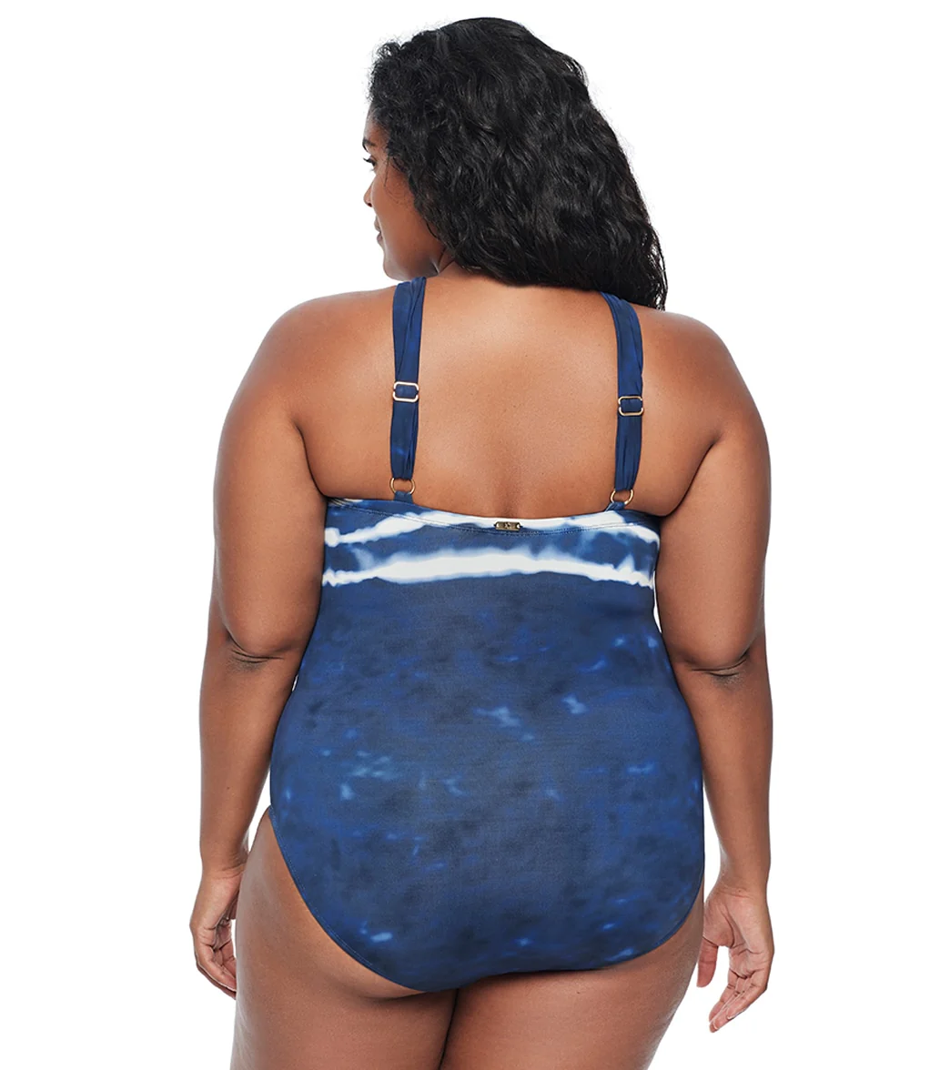 Lauren Ralph Lauren Women's Plus Size Shoreline Stripe High Neck One Piece Swimsuit - Image 3