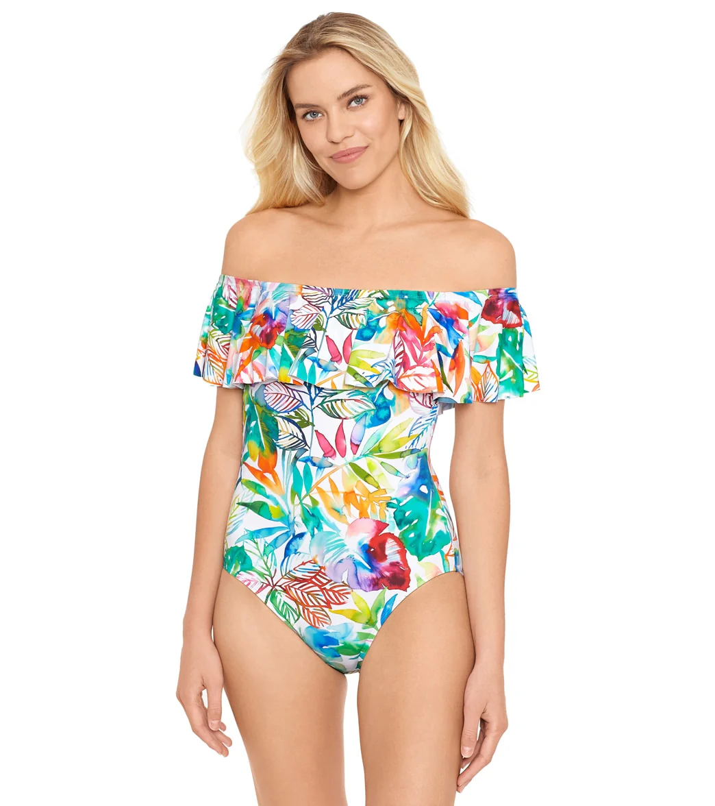 Lauren Ralph Lauren Women's Tropical Caribbean Off the Shoulder One Piece Swimsuit - Image 5