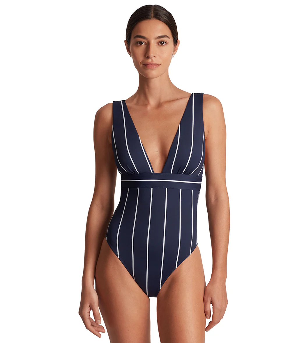 Lauren Ralph Lauren Women's Villa Stripe Banded Modern V Neck One Piece Swimsuit - Image 6