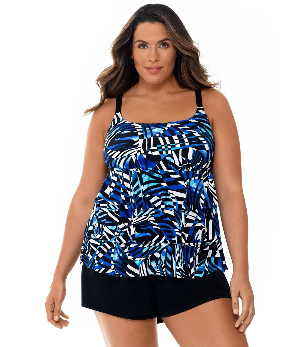 Longitude Plus Size Digital Cortex Ruffle Swim Romper