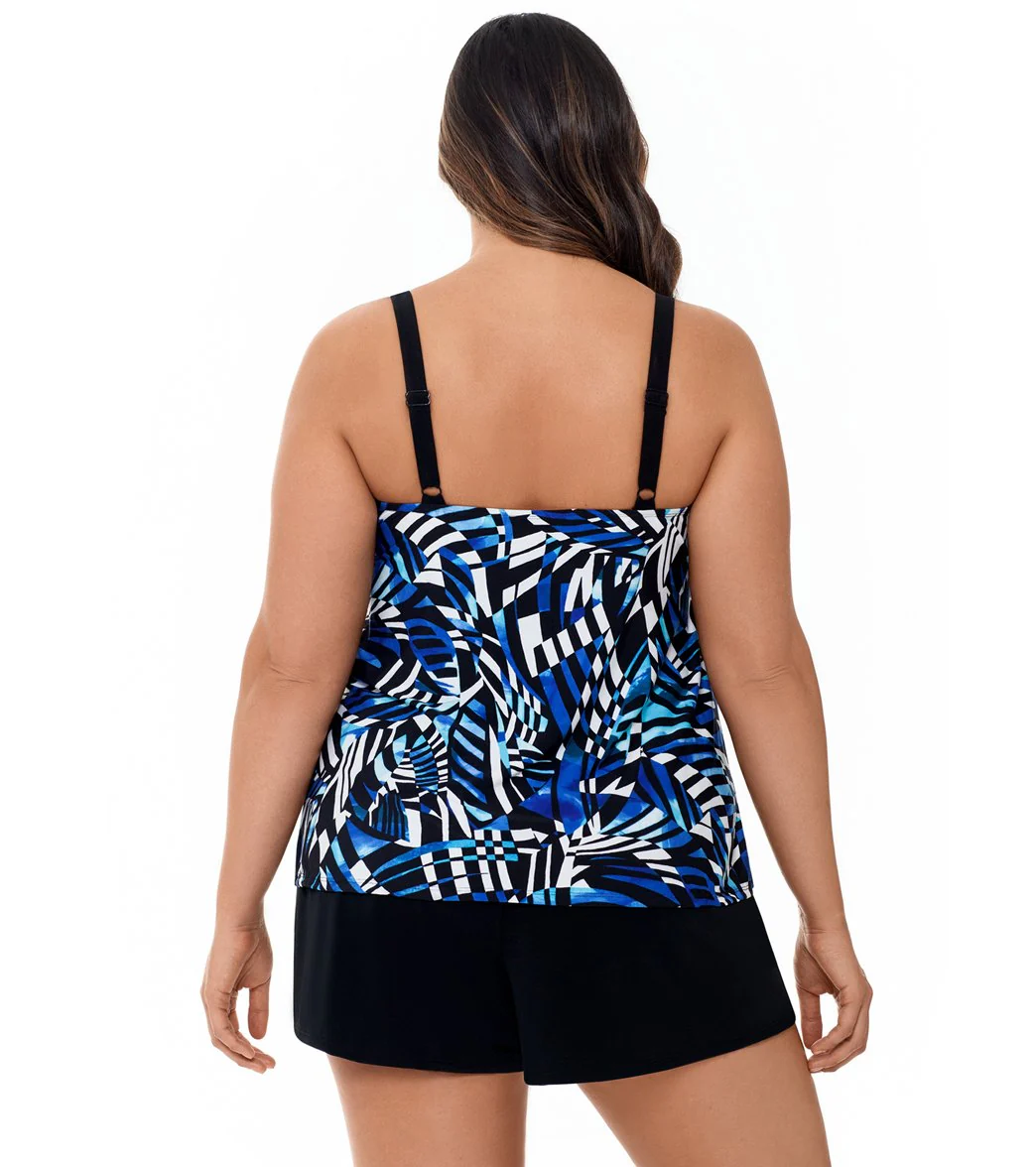 Longitude Plus Size Digital Cortex Ruffle Swim Romper - Image 2