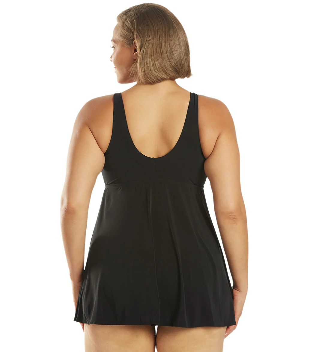 Longitude Plus Size Little Black Dress Cowl Neck Swim Dress - Image 3