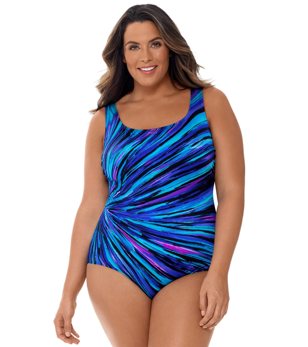 Longitude Plus Size Meridian Panel Scoopneck Tank One Piece Swimsuit - Image 5