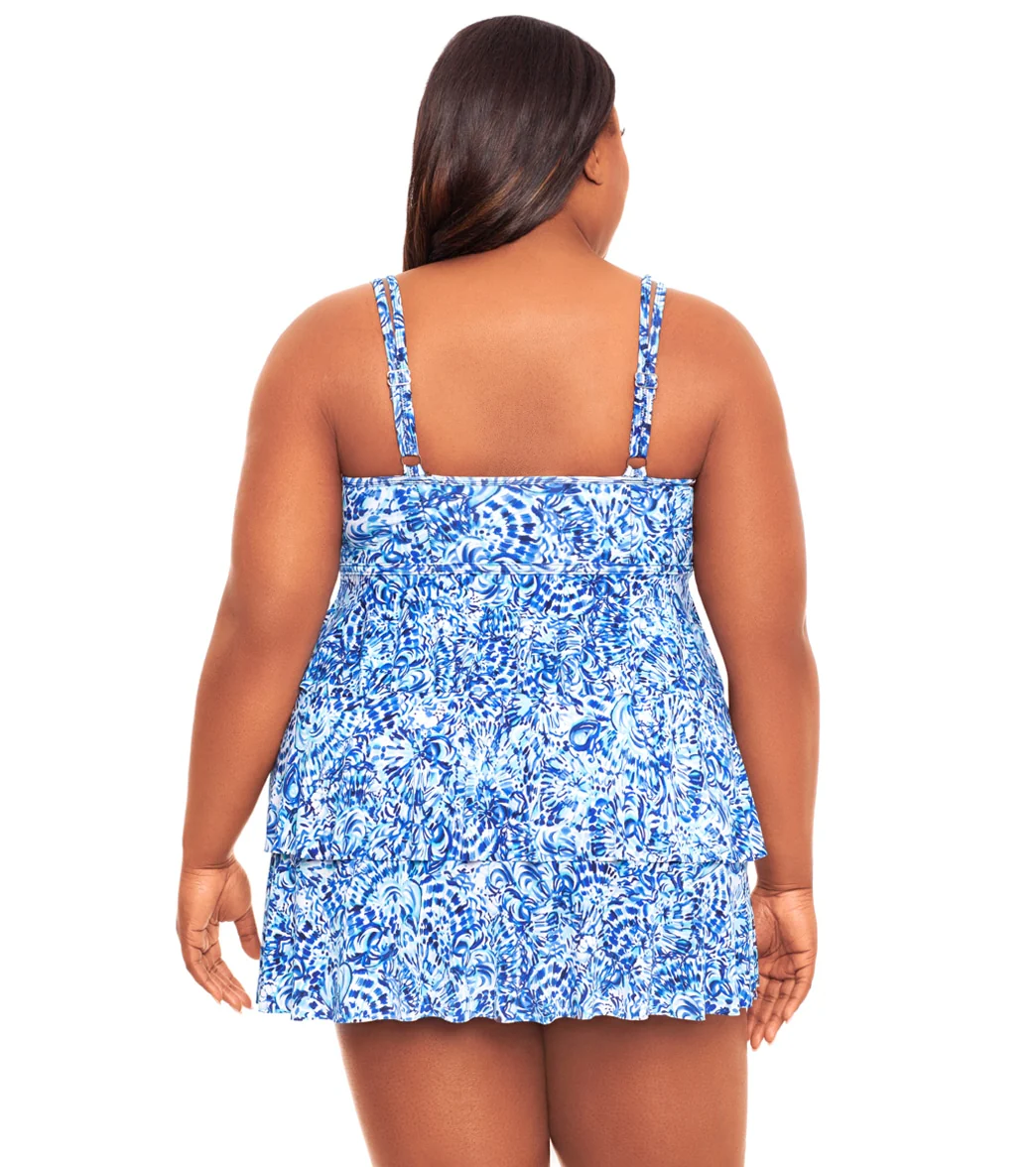 Longitude Plus Size Ocean Air Triple Tier Swim Dress - Image 2