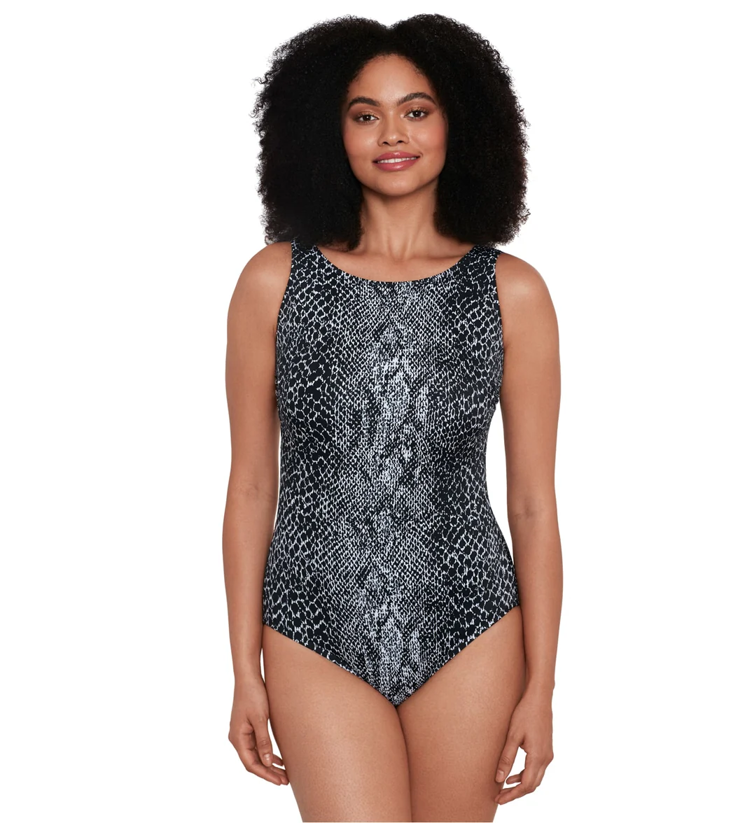 Longitude Women's Animal Lover Panel Scoopback High Neck Long Torso One Piece Swimsuit - Image 8