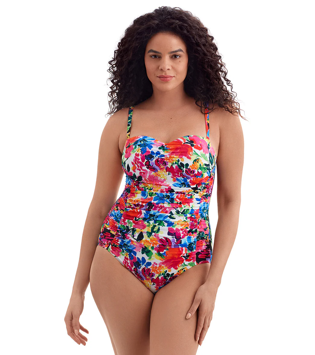 Longitude Women's Blooming Bouquet Shirred Sweetheart Tank Long Torso One Piece Swimsuit - Image 2