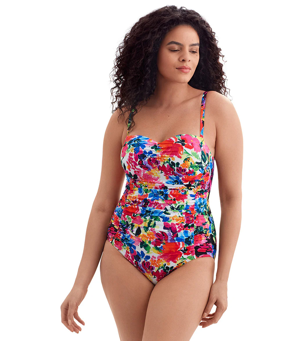 Longitude Women's Blooming Bouquet Shirred Sweetheart Tank Long Torso One Piece Swimsuit - Image 6